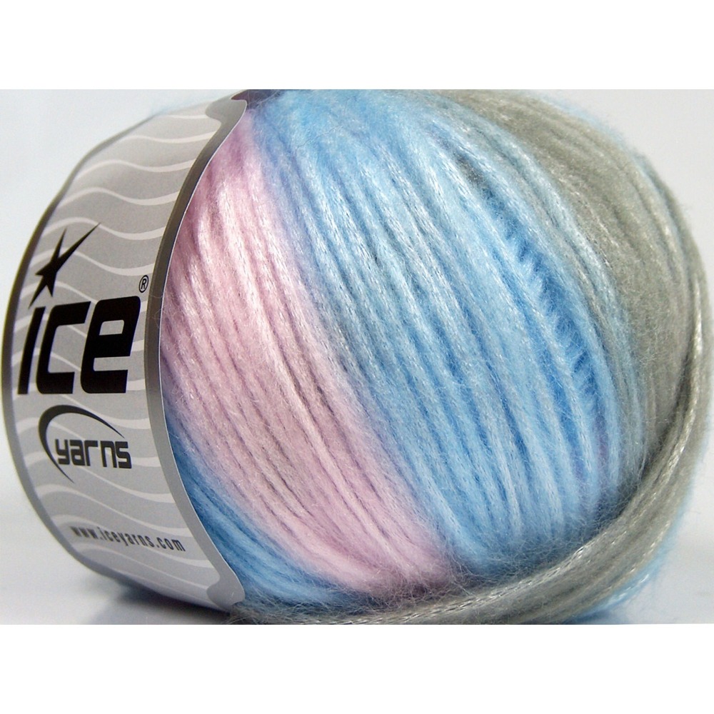 Ice Yarns Picasso Yarn Baby Blue Pink Grey Soft Shiny 1.76 oz 4 Weight 68987